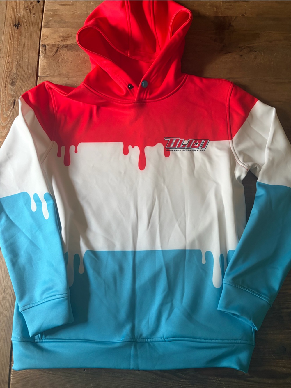 Kids' large Baseball Life BL101 Red White & Blue Hooded Pullover Jacket